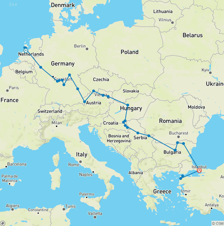 Map of Iconic Europe, from Amsterdam to Bucharest with Turkey