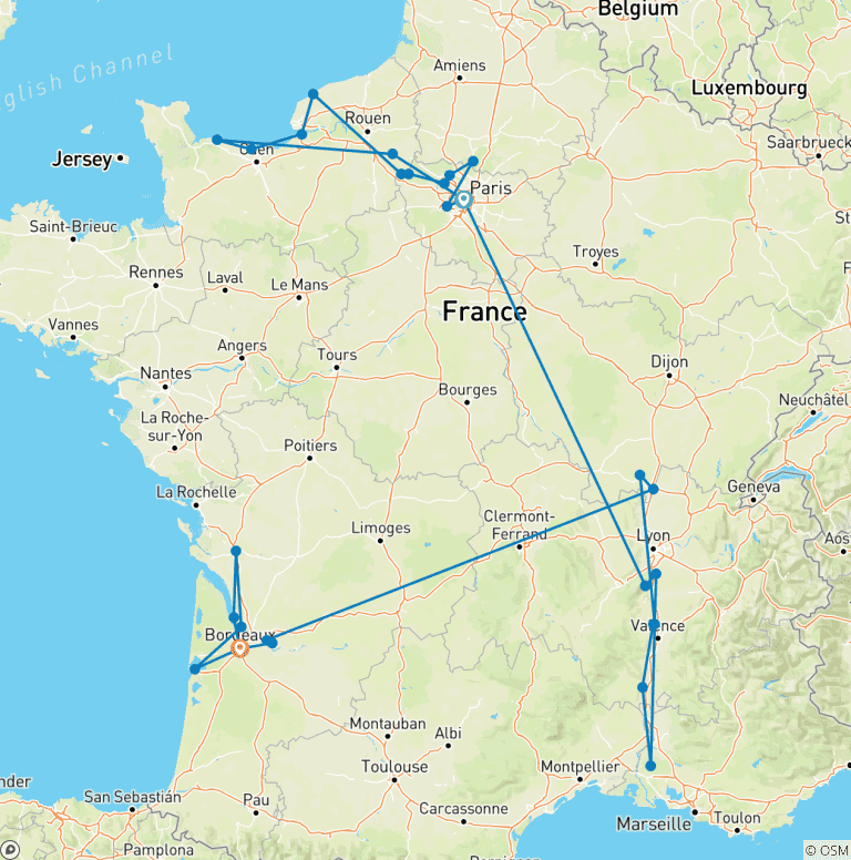 Map of France Encompassed 2027 - 31 Days (56 destinations)