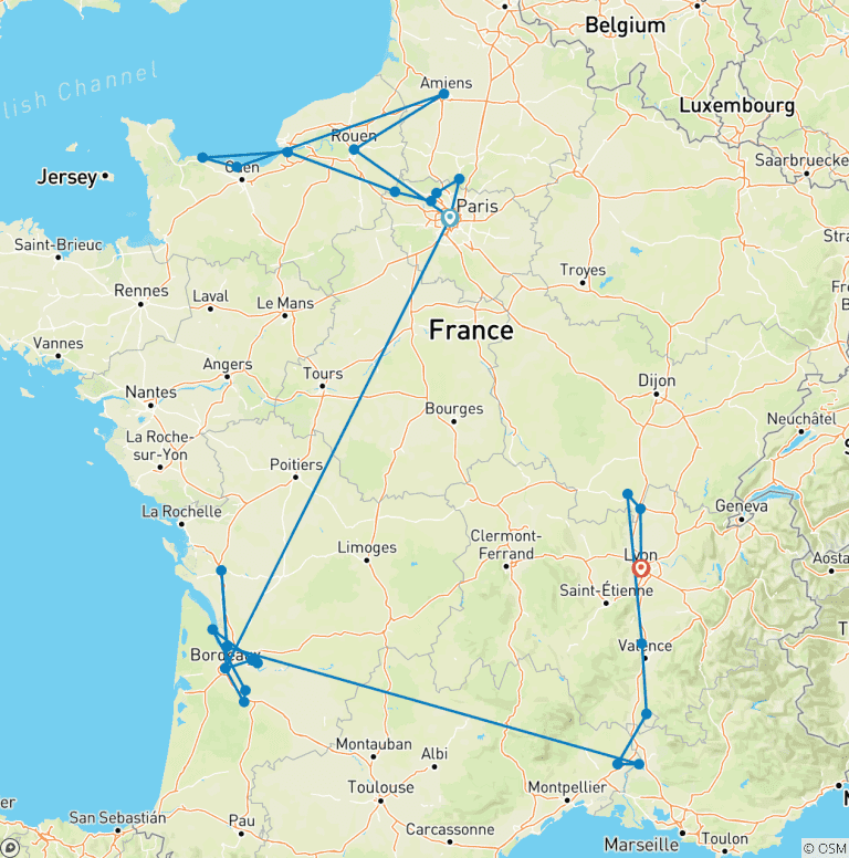 Map of France Encompassed 2027 - 31 Days (60 destinations)