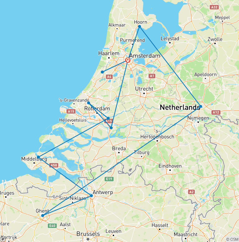 Map of Windmills, Tulips & Belgian Delights with Amsterdam 2027 - 10 Days