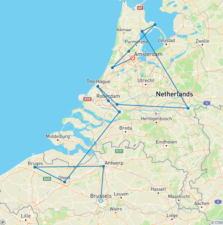 Map of Tulips & Windmills (2027) (Antwerp to Amsterdam, 2027)