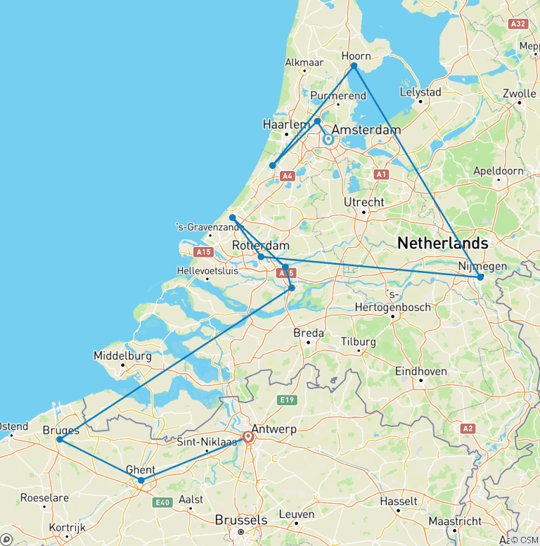 Map of Tulips & Windmills (2027) (Amsterdam to Antwerp, 2027)
