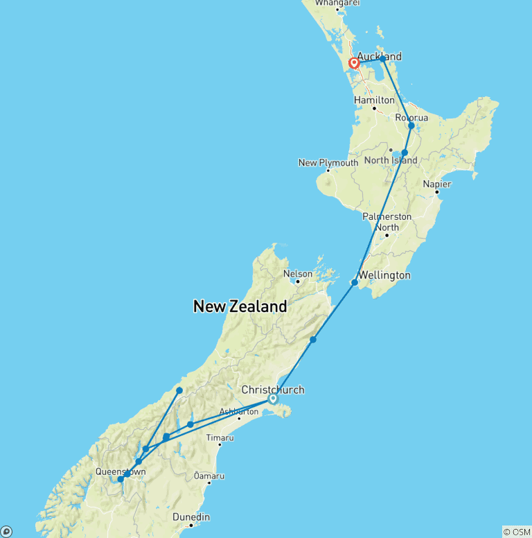 Map of New Zealand Uncovered (Northbound) (32 destinations)