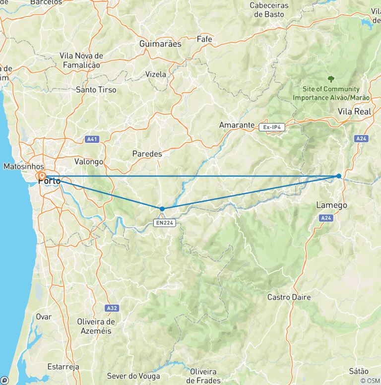 Map of DUERO EXPRESS, MS DOURO CRUISER: PORTO - PORTO (6 days)