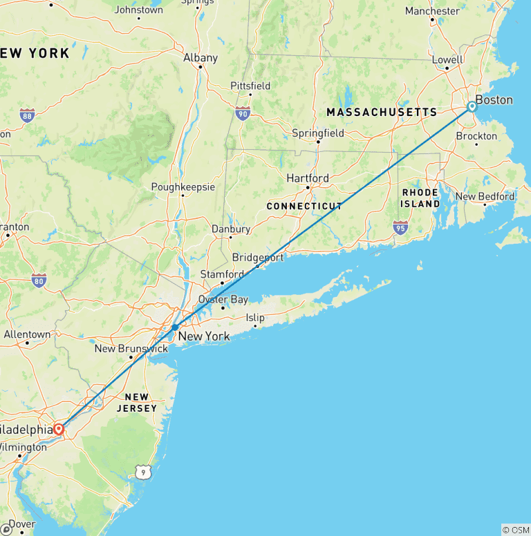 Map of Boston, New York & Philly Foodie Adventure - 7 days