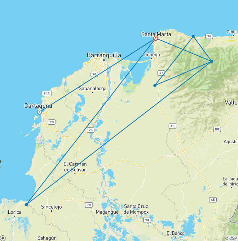 Map of Lost City Trekking in Colombia