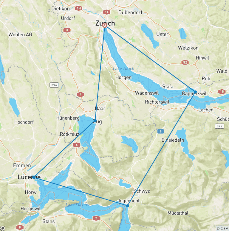 Map of Cycling holidays Swiss Chocolate Tour