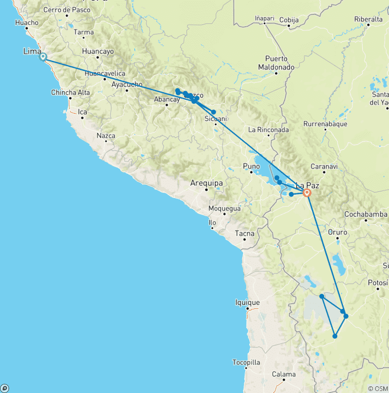 Map of Best of Peru and Bolivia: 14-Day Tour Adventure