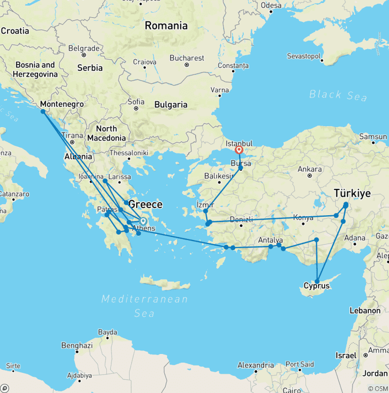 Map of Complete Greece and Turkish Tour
