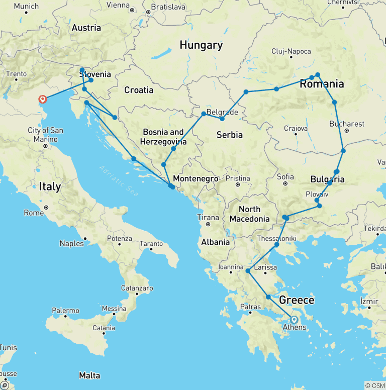 Map of Balkan Extravaganza (39 destinations)