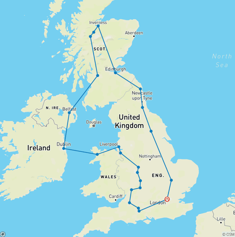 Map of Scotland, Ireland, and Southern England