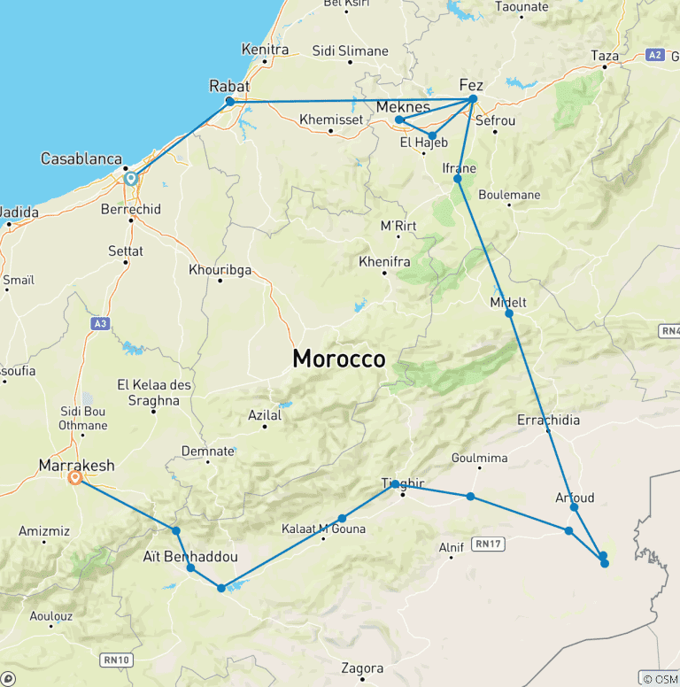 Map of Hiking Morocco's Highlights