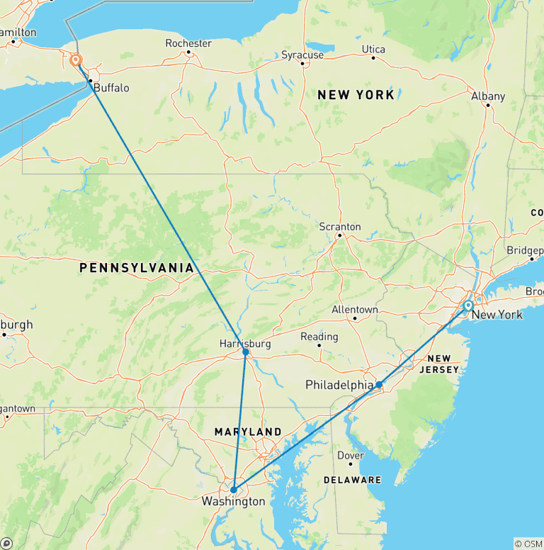Map of Discover America’s East Coast: New York to Niagara