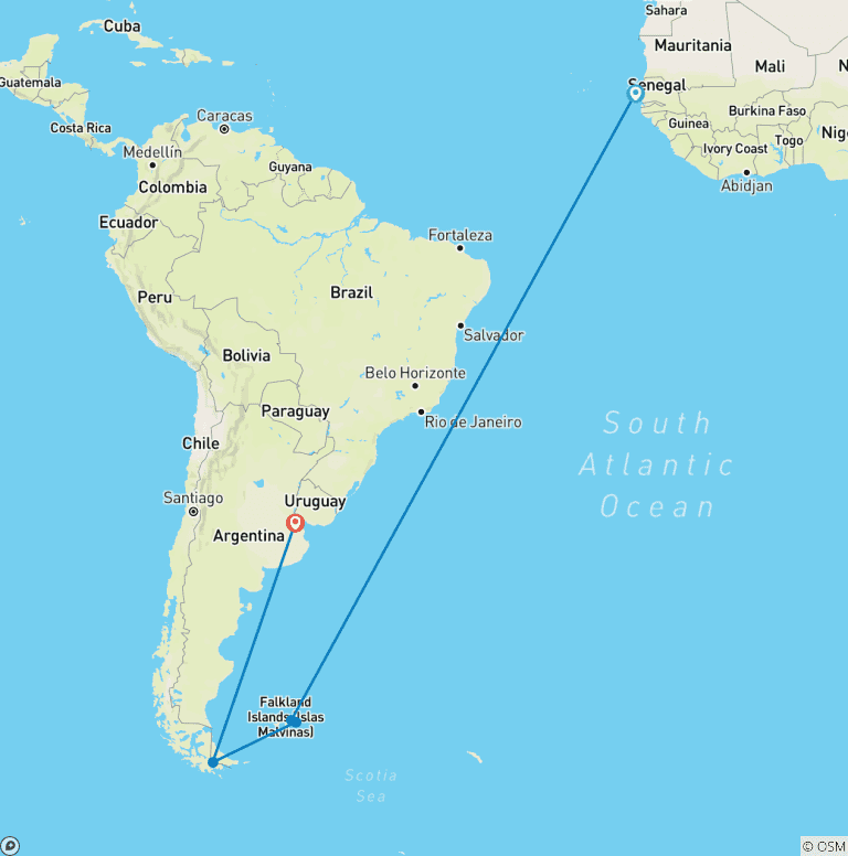 Map of Ultimate Atlantic Odyssey: Africa to Antarctica