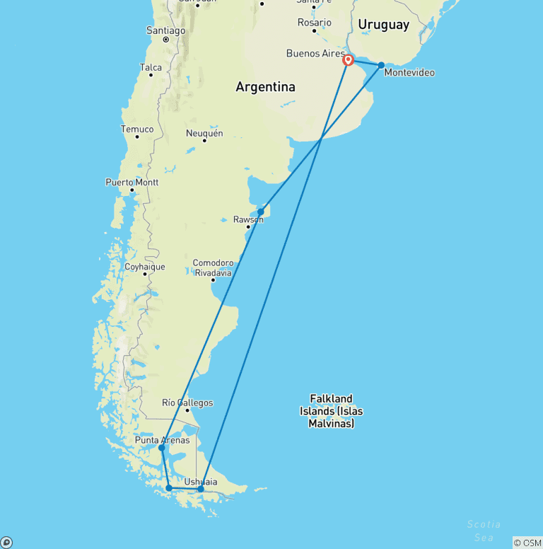 Map of Ultimate Antarctica & the Fjords of Southern Chile 2028-2029