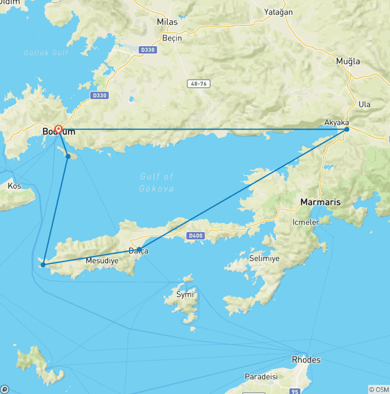 Map of Bodrum - Hisaronu - Bodrum Luxury Gulet Cruise