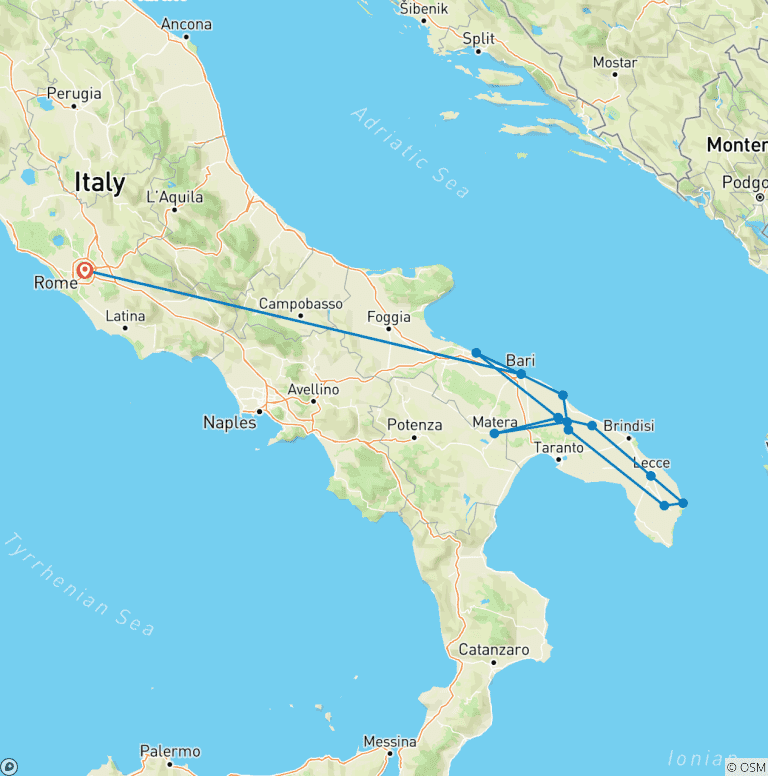 Map of Fantasia Combo: Rome & Puglia 11 days/ 10 Nights