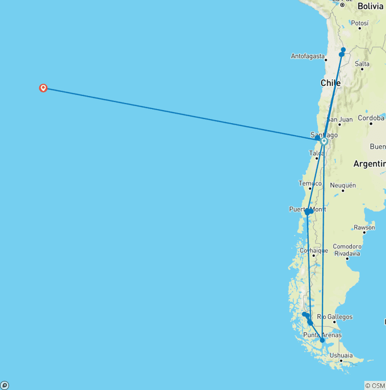 Map of Chile Total: From the Desert to the End of the World - 17DAYS/16NIGHTS
