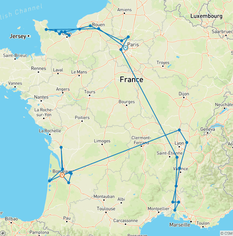 Map of France Encompassed 2027 - 31 Days (58 destinations)