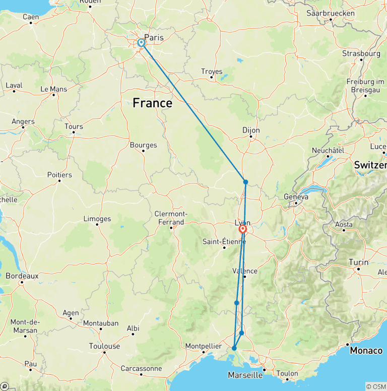 Map of South of France with Highlights of Paris 2027