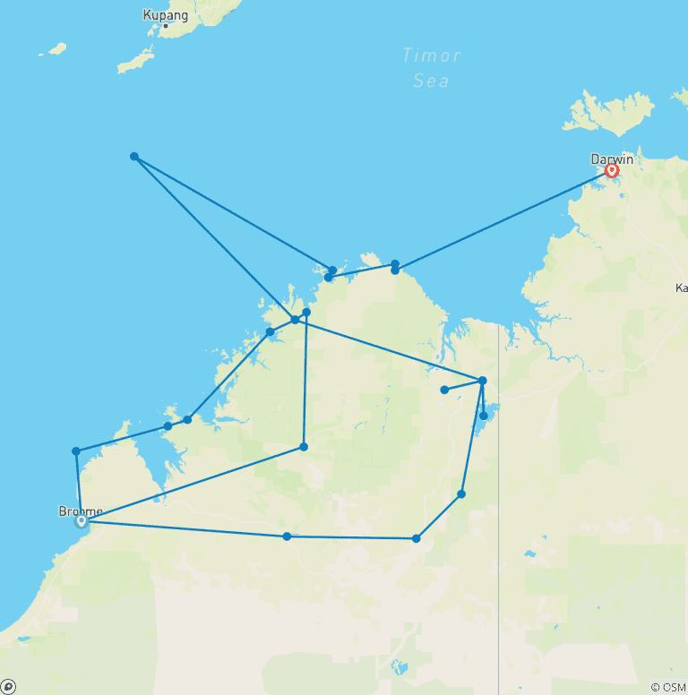 Map of Kimberley Complete with Kimberley Coastal Expedition Broome > Darwin - Reverse 4WD Tour (2027)