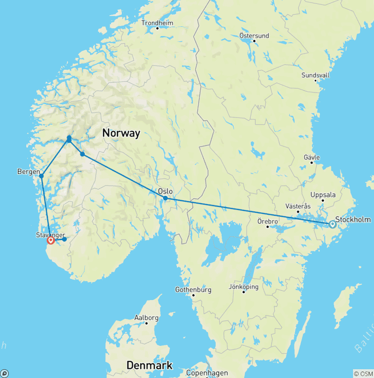 Map of Magic of the fjords from Stockholm to Stavanger