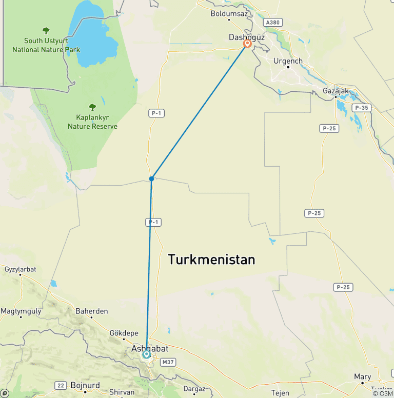 Map of Door to Hell Turkmenistan Tour