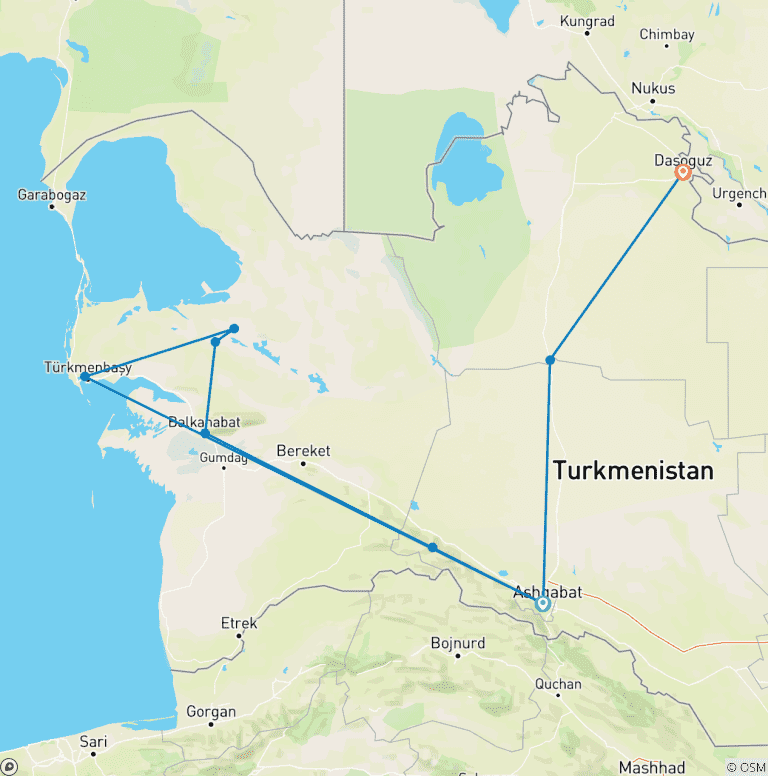 Map of Discover Turkmenistan Tour - Private Tour