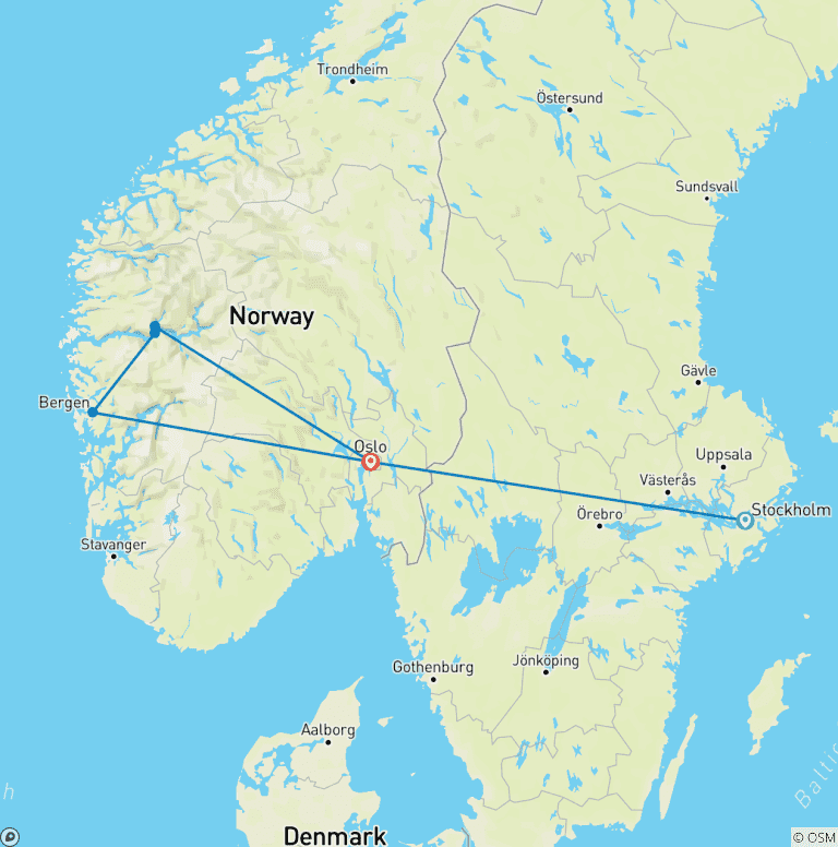 Map of Magic of the Fjords Encompassed From Stockholm - 12 days