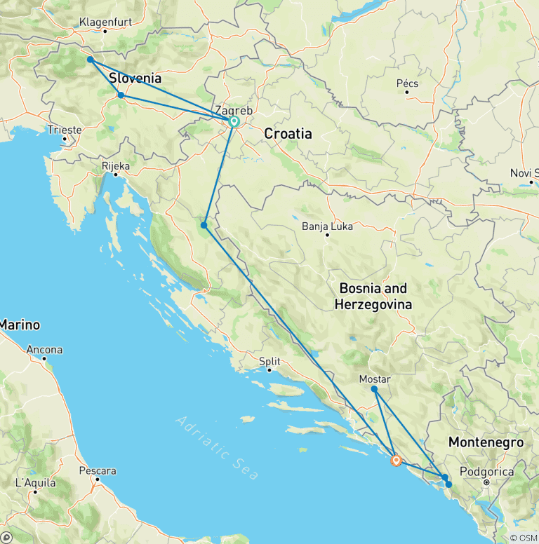Map of Riches Route of Dalmatia (Bled & 3night Dubrovnik) Small Group tour