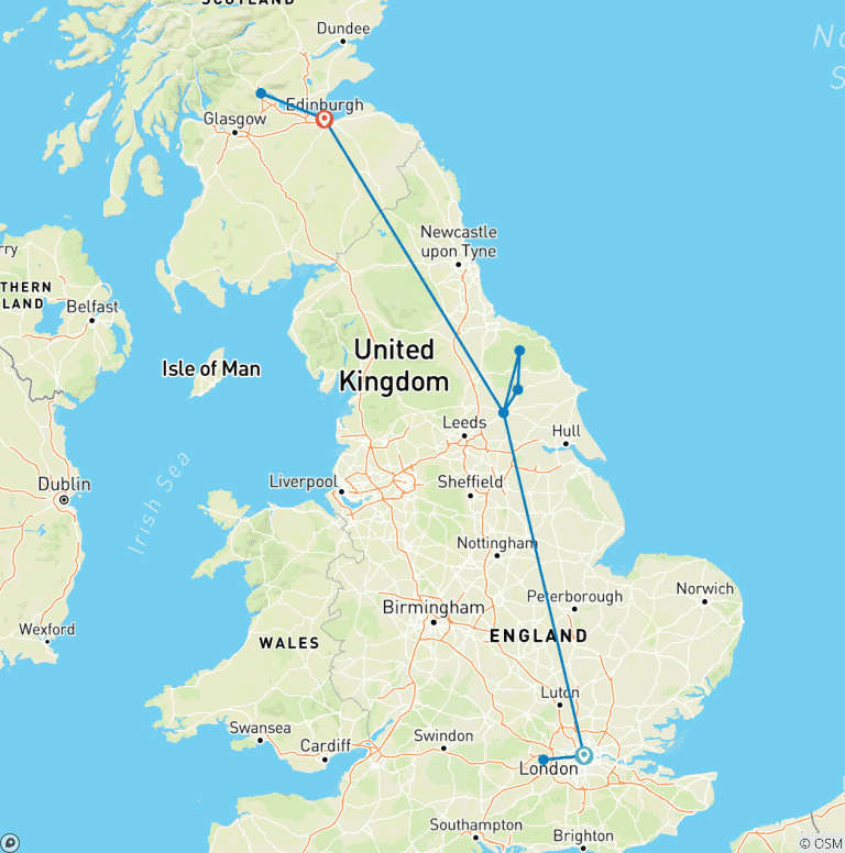 Map of London, York & Edinburgh
