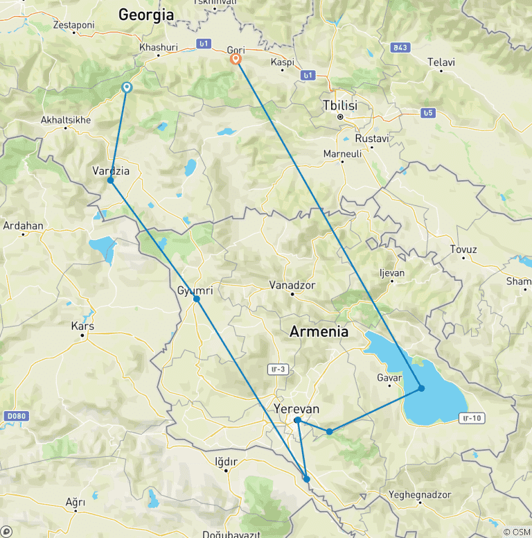 Map of Caucasus Explorer: 12-Day Overland Adventure through Azerbaijan, Georgia & Armenia