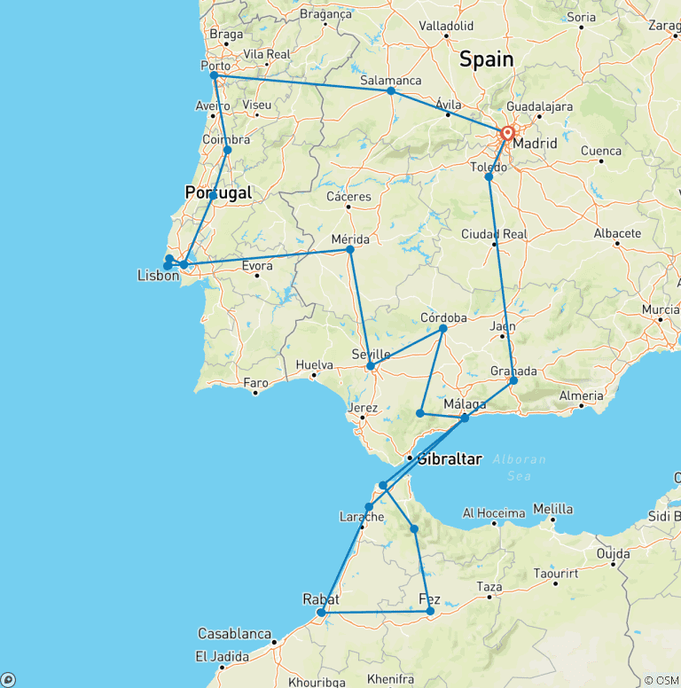 Map of Andalucia, Lisbon & Morocco Explorer - 14 days