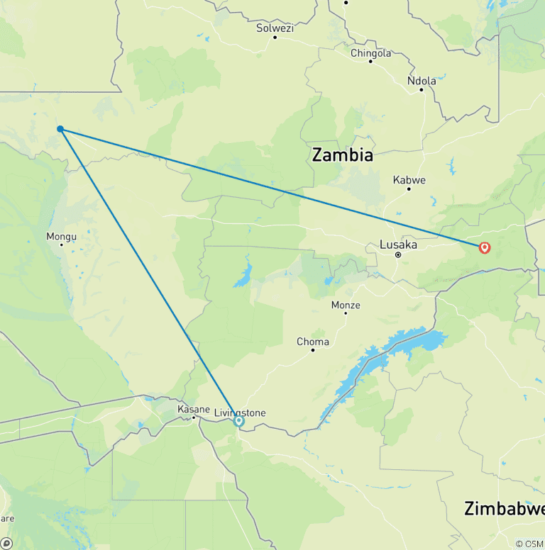 Map of Zambezi Highlights Itinerary: Victoria Falls, Safari, and Zambezi River Cruise 3-Day