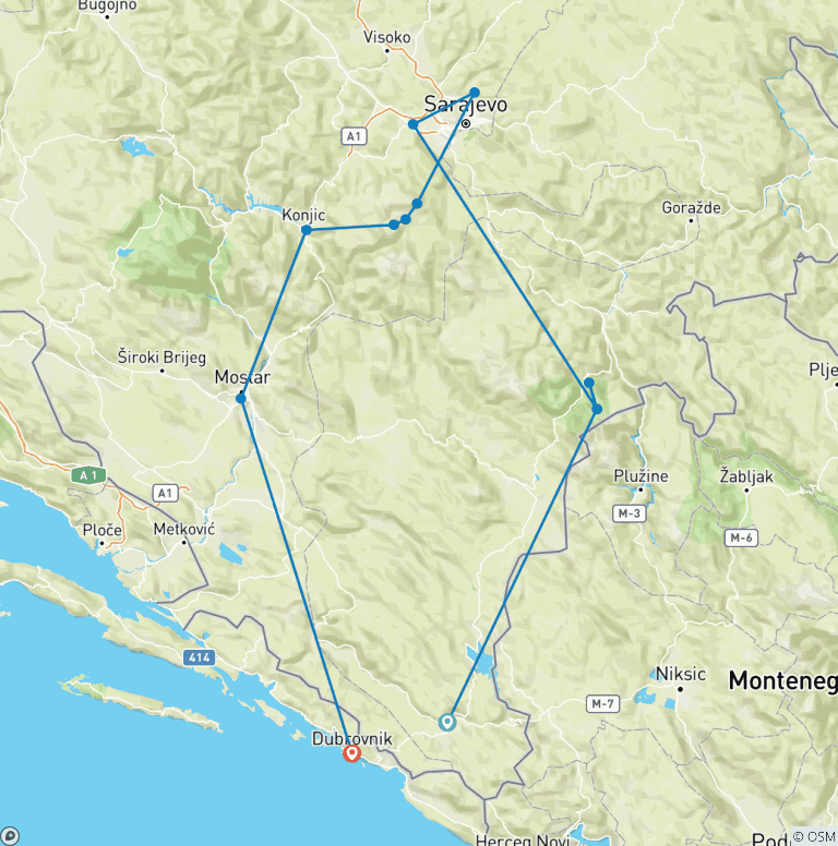 Map of Walking in Bosnia & Herzegovina