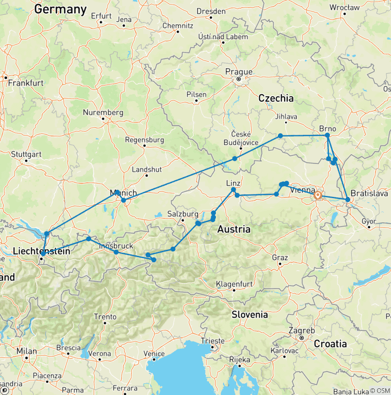 Map of Austria, Bavaria and Moravia