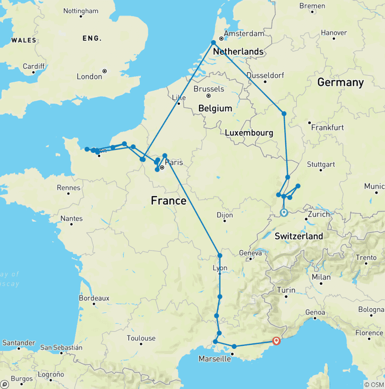 Map of European Masterpiece: The Rhine, Seine & Rhône Revealed with 2 Nights in French Riviera 2027