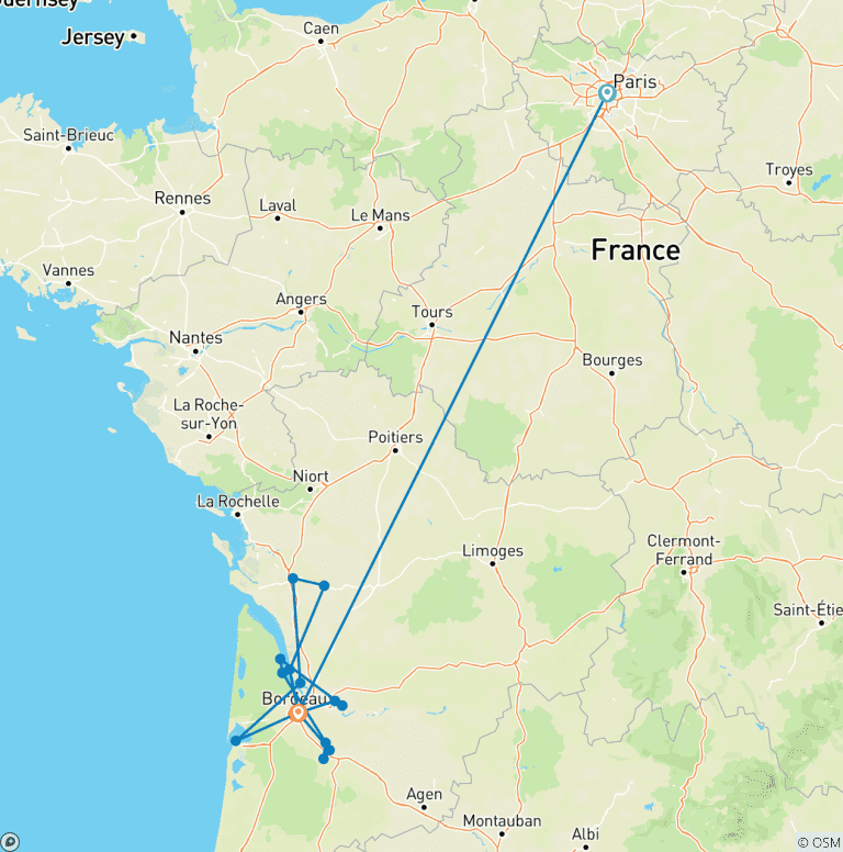 Map of Beautiful Bordeaux with Highlights of Paris 2027/2028