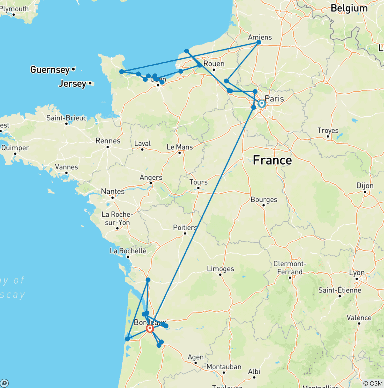 Map of Normandy & Gems of the Seine & Beautiful Bordeaux 2027 - 21 Days (from Paris to Bordeaux)