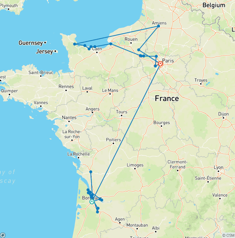 Map of Normandy & Gems of the Seine & Beautiful Bordeaux 2027 - 21 Days (from Bordeaux to Paris)