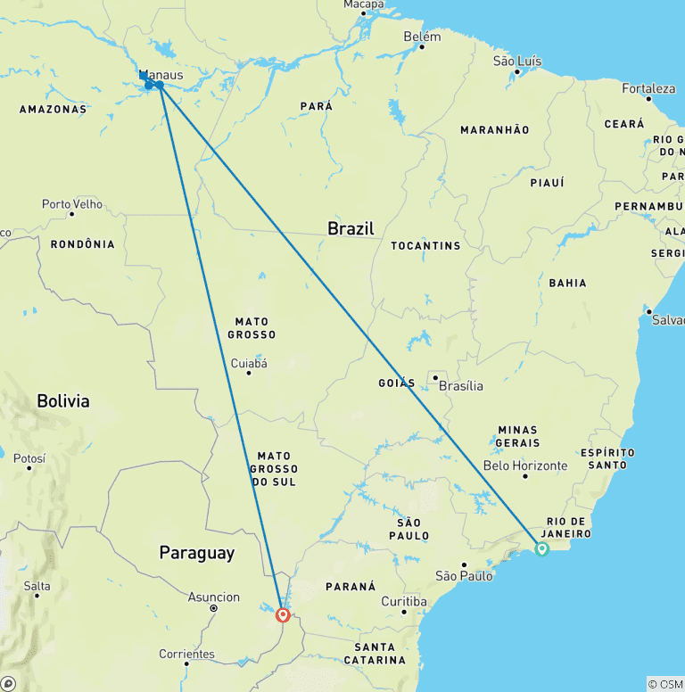 Map of Along the Amazon and the Rio Negro - An Exclusive Cruise through Pristine and Hidden Nature - Rio, vibrant and timeless, and an exceptional stay at Iguazu Falls (port-to-port cruise)