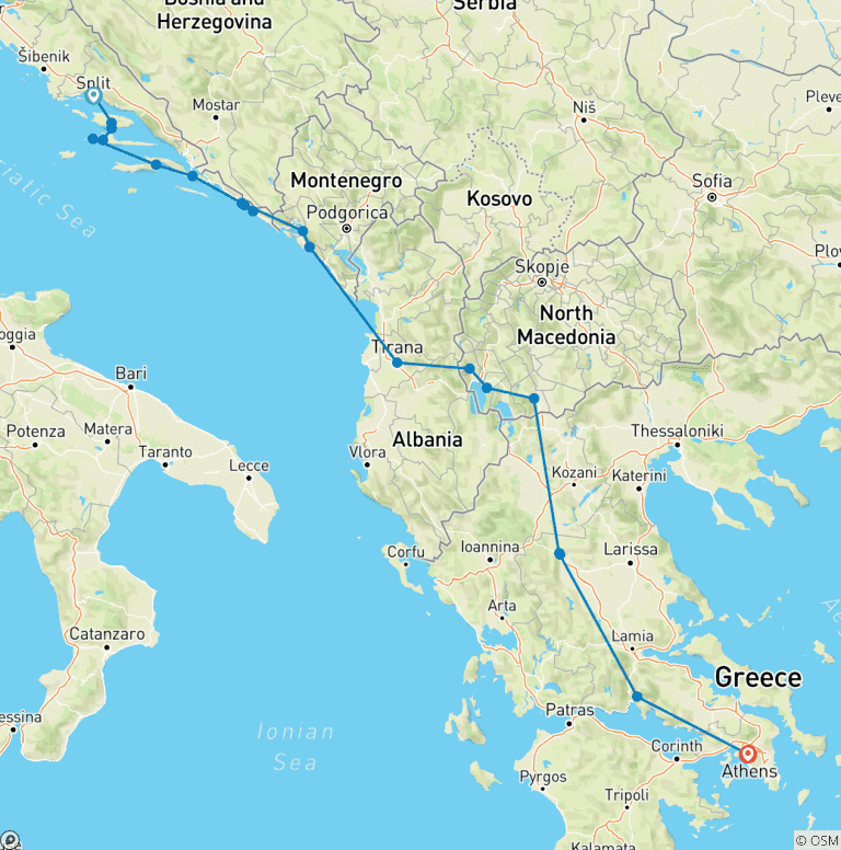 Map of Discovering Croatia's Coast to Greece