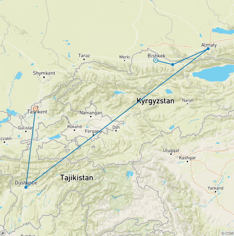 Map of Signature: The Northern Stans & the Silk Road National Geographic Journeys