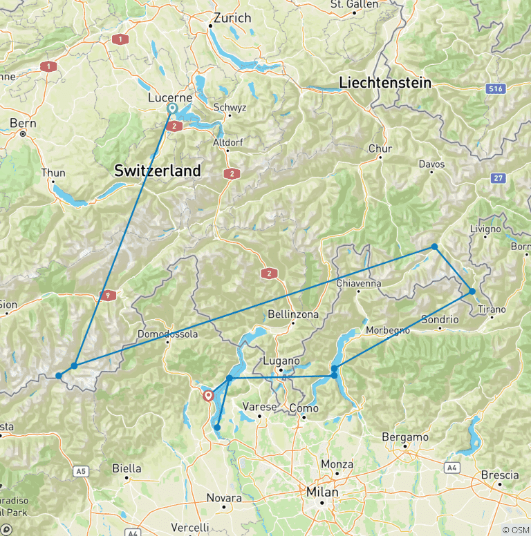 Map of Signature: Iconic Trains of Switzerland & Italy's Lake District National Geographic