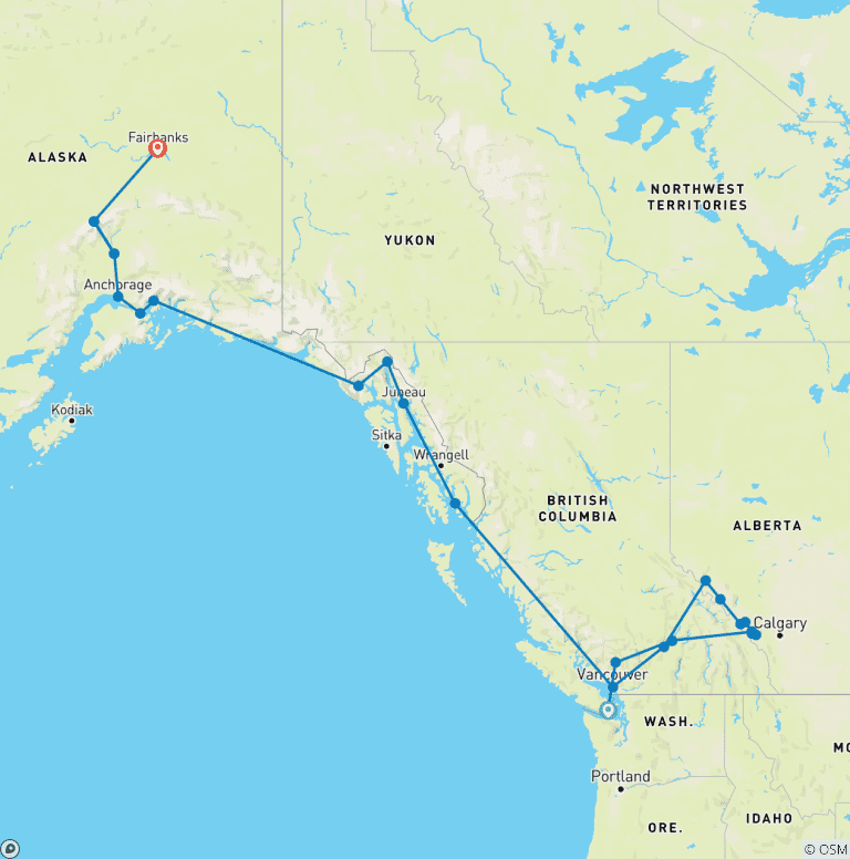 Map of Rockies with Alaska by Sea and Land Victoria → Fairbanks (2027)