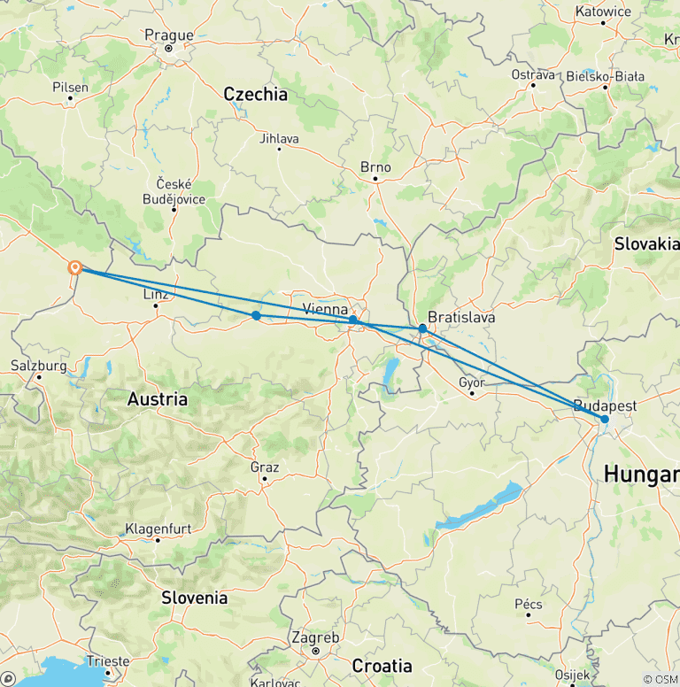 Map of New Year's Eve Cruise on the Danube - Amadeus Nova (Passau - Passau, 7 destinations)