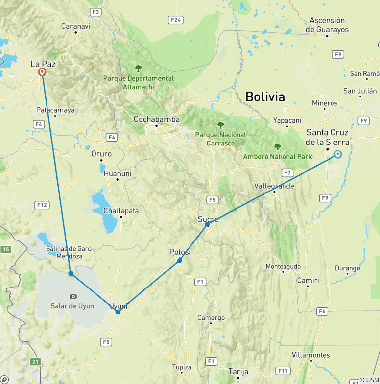 Map of 7 Days Land of salt and traditions: Uyuni experience in the dry season