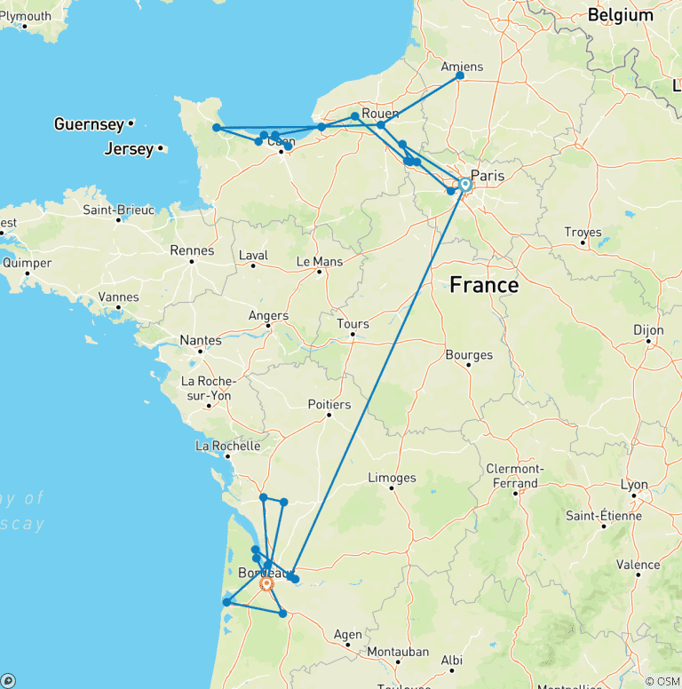 Map of Normandy & Gems of the Seine & Beautiful Bordeaux 2026 - 21 Days (from Paris to Bordeaux)