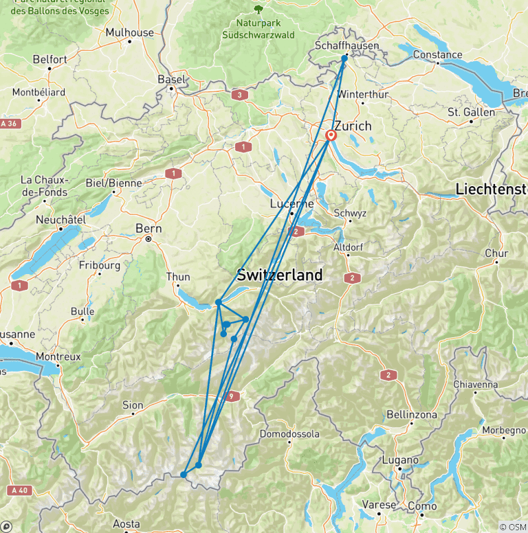 Map of 7 Days Switzerland Tour (Zurich, Interlaken and Zermatt)