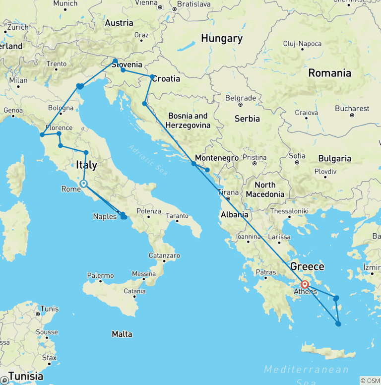 Map of Best of Medeterien Tour 2 flights included Italian-Dalmatian & Greek island Discovery